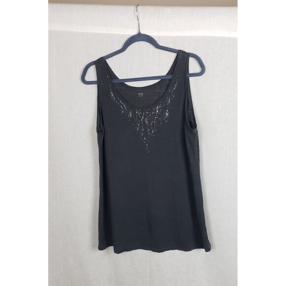 Eileen Fisher Tank Top L Gray Slub 100% Linen Beaded Party Holiday Casual - Picture 1 of 9